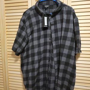 BoohooMan 4XL Grey Black Buffalo Check Short Sleeve Button Down